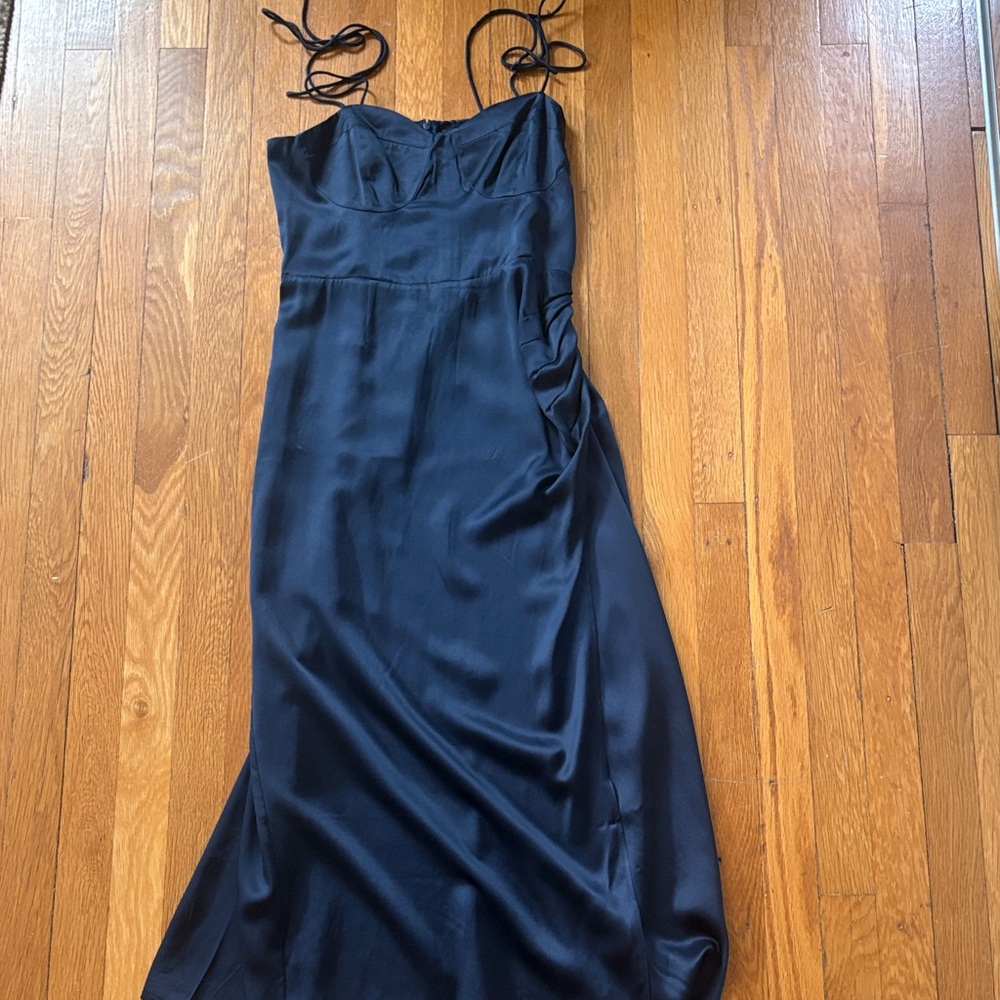 Quince Navy 100% Washable Silk Sweatheart Dress